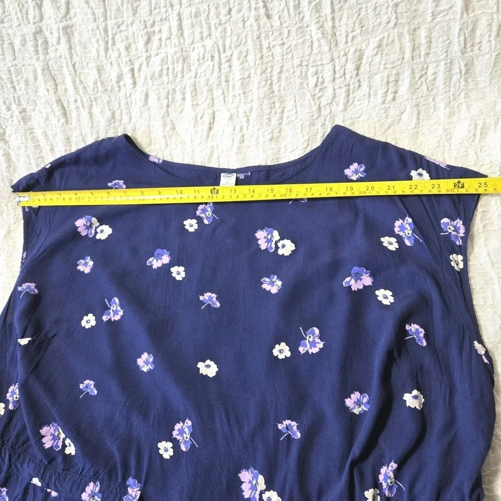 Old Navy Womens Blue Floral Dress Size 2XL ‎ Cross String Closure RN:54023